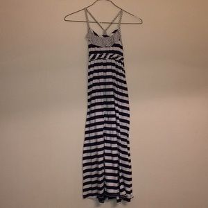 Long navy/white stripped dress
